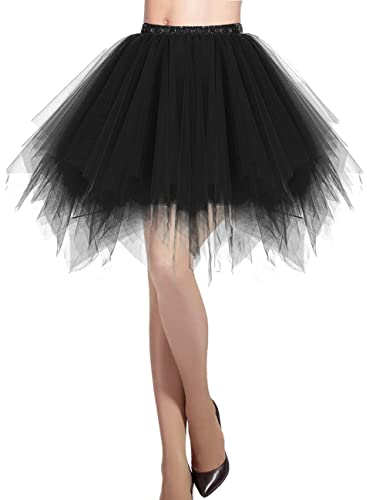 DRESSTELLS Karneval Kostüm Tüllrock Schwarz Tütü Rock Fasching Cosplay Röcke Kurz 80er Party Unterrock Ballett Tanzkleid Petticoat Black M