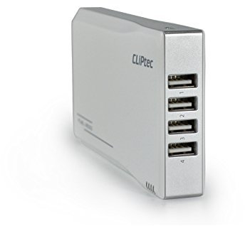 CLiPtec® ZToss 12000mAh External Polymer Battery Pack Power Bank Portable 4 Port Charger- Fuel 12000 - White - for Smartphones, Tablets, Bluetooth Speakers/Headset and other USB devices