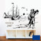 Wandtattoo Wandaufkleber Piratenzone Piratenschiff Pirat Pirateninsel Meer Seeräuber Wunschname Name M1643 - ausgewählte Farbe: *Blau* - ausgewählte Größe: *XL - 135cm breit x 100cm hoch*
