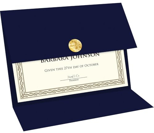 Geographics Certificate Holders - Tri-Fold Navy Linen 9.25x12.5 Inches - Embossed Die-Cut 80 lb Cover Stock - Silver Medallion Foil Stamp - Ideal for Awards - 218 GSM Document Holder