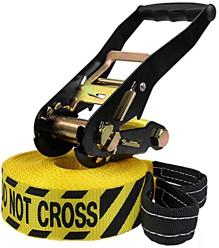 ALPIDEX Slackline 15 m für Anfänger und Fortgeschrittene geeignet, max. Belastung 2 Tonnen, inkl. Transportbeutel 7 Jahre Garantie auf Material* - Do not Cross. gelb