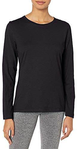 Hanes Women's Long Sleeve Cotton T-Shirt, Lightweight Crewneck Tee, Modern Fit, Ebony, XL