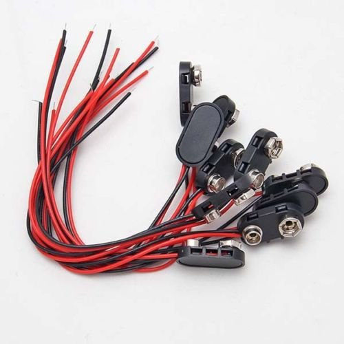 Pack of 10 Plastic Battery Clips for 9 V Blocks I-Shape Lead 2 Wire Cable 9 V Battery Clip Connector