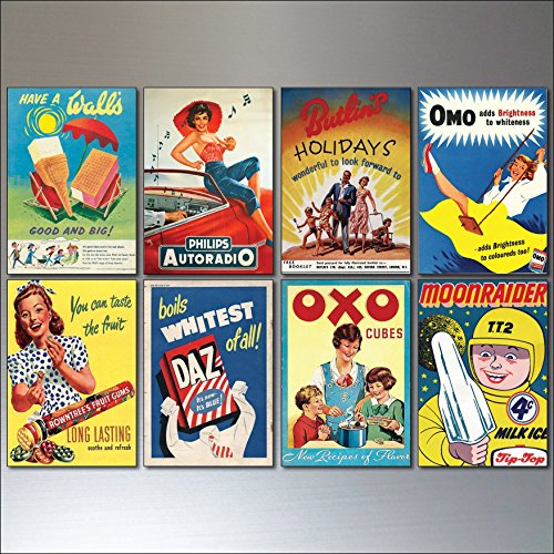 Vintage Advertising Posters Fridge Magnets - Set of 8 large fridge magnets