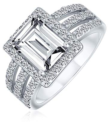 Personalisieren Sie Art Deco Stil 3Ct Rechteck Aaa Cz Emerald Cut Halo Verlobungsring Für Frauen Wide Band .925 Sterling Silber Anpassbar