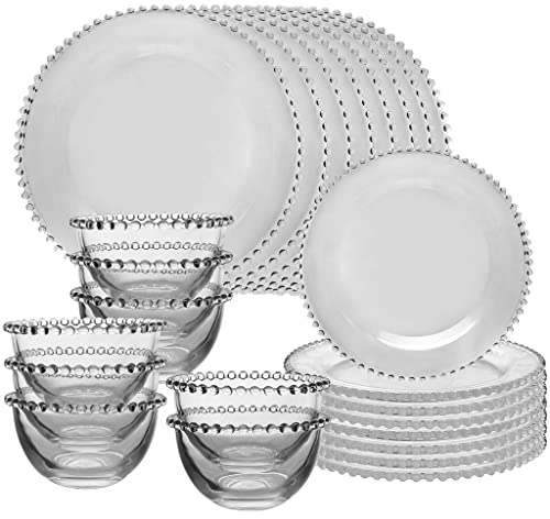 24 Piece Dinner Set - 8 Place Setting Glass Crockery Service Alfresco Dining Tableware