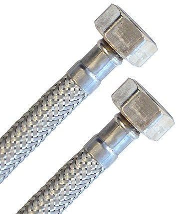 H2O-Flex® Panzerschlauch beidseitig 1/2 Zoll ÜM, Flexschlauch mit 2 x 1/2 Überwurfmutter DN8 für Sanitär Armaturen mit Trinkwasserzulassung 200mm