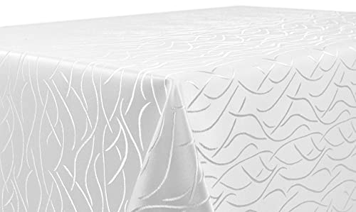 BEAUTEX Tischdecke Damast Streifen - Bügelfreies Tischtuch - Fleckabweisende, Pflegeleichte Tischwäsche - Tafeltuch, Eckig 110x110 cm, Weiss
