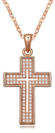 Crystalline Azuria Kreuz Halskette Anhänger mit Weiß Zirkonia Kristalle 18 kt Rosé Vergoldet für Damen 45 cm