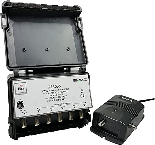 sac electronics 10-25 dB Variable Gain 5 Way TV Aerial Masthead Amplifier Kit with 4G Filter