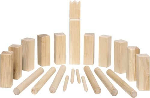 goki 56874 - Wikingerspiel Kubb aus Holz, niedrige Version 4 x 4 x 25cm, 21 Teile inklusive Baumwollbeutel, Geschicklichkeitsspiel Made in Europa, perfektes Outdoorspiel, ab 5 Jahre