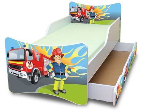 Best For Kids Kinderbett mit Schaummatratze mit TÜV Zertifiziert 70x140 - Feuerwehr MIT SCHUBLADE