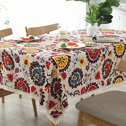 Bringsine Vintage Rechteckige Baumwolle Leinen Spitze Sonne Blume Tischdecke Waschbar Tischdecke Dinner Picknick Tischdecke Home Decor (Rechteckig/Rechteckig, 140 x 200 cm)