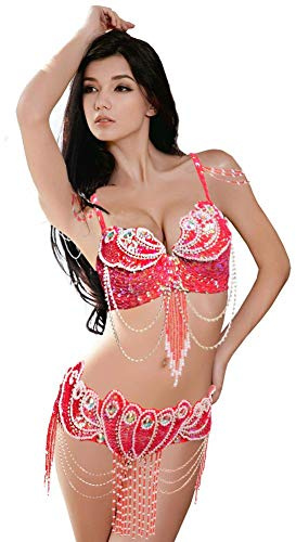 Royal smeela Bauchtanz Kostüm-Set Profi für Frauen Karneval Tanzen BH und Gürtel, rot