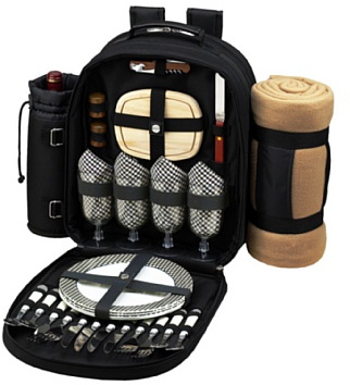 Picnic at Ascot Original Equipped 4 Person Picnic Backpack with Cooler, Insulated Wine Holder & Blanket - Designed & Assembled in the USA