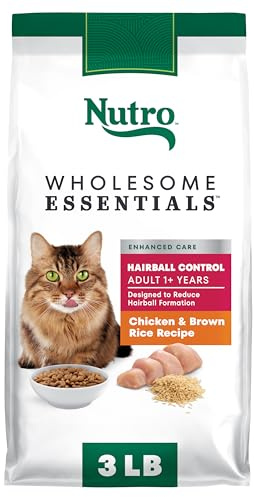 Nutro Wholesome Essentials Hairball Control Cat Food Dry Chicken & Brown Rice Recipe, Dry Cat Food for Adults, 3 lb. Bag