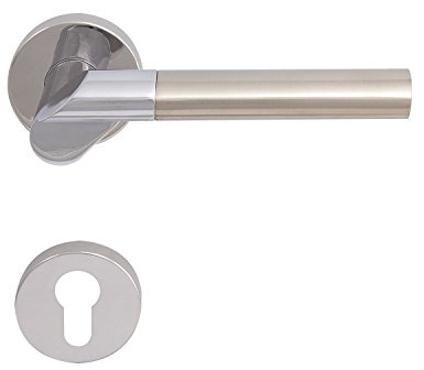SOLIDO 1580-2220-2222 1580.16V.242.M Drückergarnitur SevilLochabstand mit Ros. PZ (Profilzylinder), glanzverchromt-Nickel matt