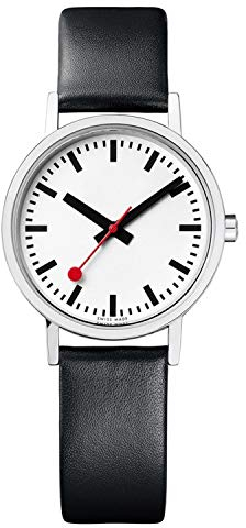 Mondaine Offizielle Schweizer Bahnhofsuhr Classic Damen-/ Herren-Uhr, Analoge Quartzuhr mit Schwarzem Lederarmband