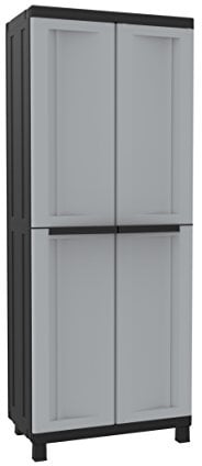 Terry, Twist Black 3680, Besenschrank mit zwei Türen, vertikaler Trennwand und 3 Einlegeböden, für innen und außen/Schwarz - 68x39x170 cm