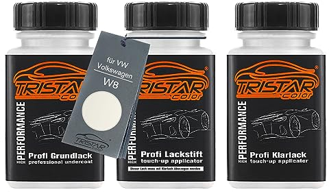 TRISTARcolor Autolack Lackstift Set für VW/Volkswagen W8 Weiss Perl/Weiss Perlmutt Grundlack Basislack Klarlack je 50ml