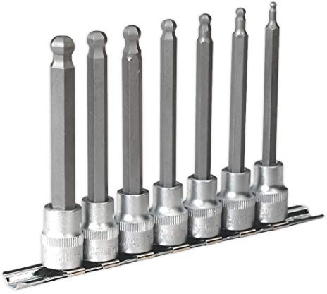 Sealey Ak6212 Hex Ball-End Socket Bit Set 7Pc Metric 3/8Sq Drive 100Mm