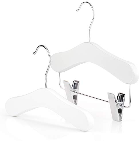Hangerworld Juego de 12 Perchas de Madera para niños, 25 cm, 6 Perchas Infantiles, 6 Perchas con Clips, Color Blanco