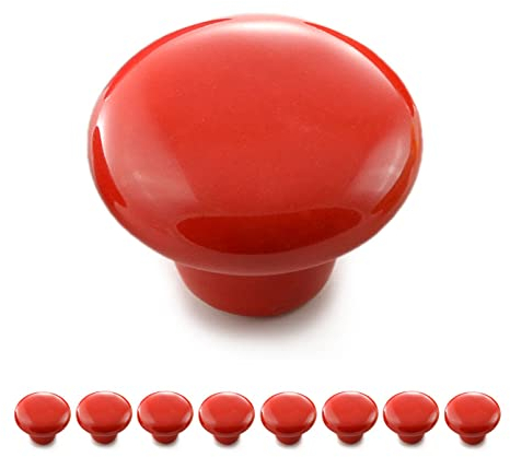 Poignée-bouton rond en porcelaine, bouton de meuble, bouton de tiroir, bouton de placard, poignée en céramique, relooking déco intérieur, vintage, couleur: rouge, de la marque Ganzoo – lot de 8 boutons