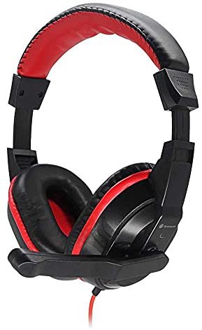 Dynamode Headset with Microphone - Wired Headphones for Computer, Laptop, Gaming, Office,Work - 2.3m Length Cable Red/Black Adjustable Sound Cancelling Headphones for Skype, Chat, Calls, Streaming