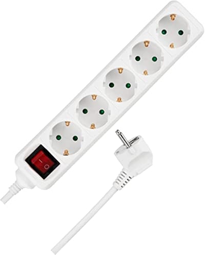 REV Steckdosenleiste, Mehrfachsteckdose 5-Fach, Länge 3m, 3500W, Weiss