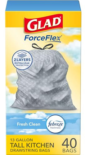 Glad OdorShield Müllbeutel mit Kordelzug, hoch, 40 Stück