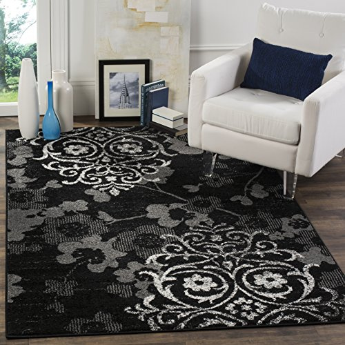SAFAVIEH Adirondack Collection Accent Rug - 4' x 6', Black & Silver, Floral Glam Distressed Design, Non-Shedding & Easy Care, Ideal for High Traffic Areas in Foyer, Living Room, Bedroom (ADR114A)