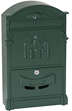 Briefkasten aus Aluminium im klassischen Stil, Größe M (DIN A4), Eleganter Wandbriefkasten für Draußen, Dekorativer Postkasten mit Namensschild, Einfache Montage, Grün