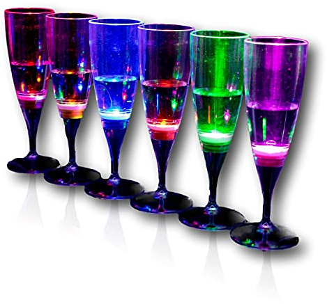 The Glowhouse Liquid Activated Light Up Champagne Flutes - Pack of 6 (Plastic - Reusuable)