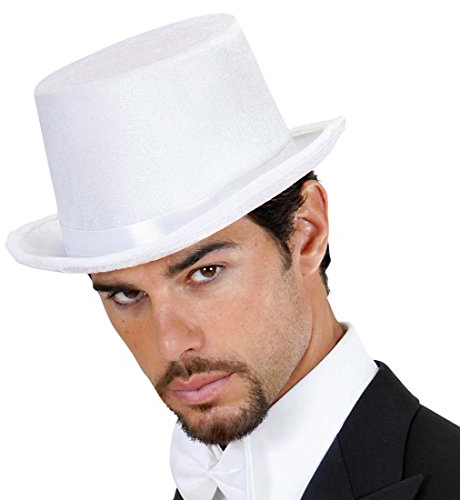 Amakando Samt Zylinderhut weiß Party Zylinder Hut Weißer Silvester Partyhut Disco Kopfbedeckung Samthut Faschingshut Herren Damen Karnevalshut Unisex Karneval Kostüm Zubehör