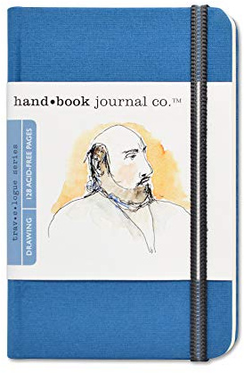Handbook Journal Co. Sketch Book - Pocket Portrait 5.5 x 3.5 in Ultramarine European Linen-Bound Hard Cover, 128 Pages (64 Sheets) of 130 GSM Acid-Free Art Drawing Paper, Pocket and Elastic Closure