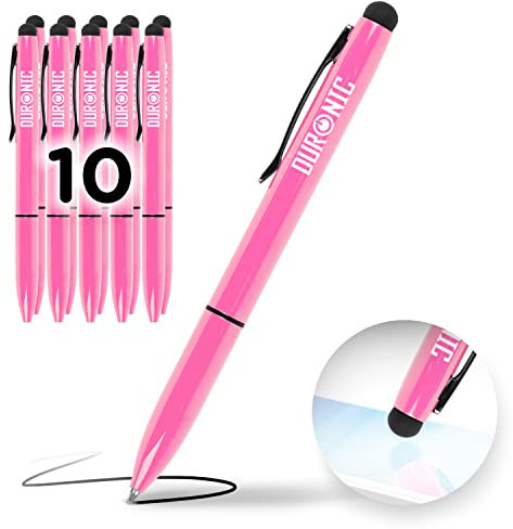 Duronic Stylus Pens IS10P [PINK] [pack of 10] Refillable Ballpoint Pen & Rubber Stylus 2-in-1, Capacitive Stylus Pens for Touch Screen Devices for iPad, Tablet, Surface, Laptops, Kindle