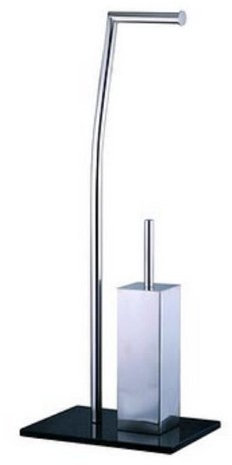 Free Standing Starlight Toilet Paper Roll Holder & Brush Holder Black Glass Base