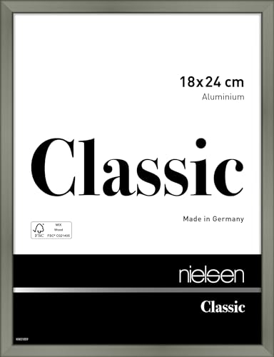 nielsen Bilderrahmen, 18 x 24 cm, Aluminium, Platin glanz, Fotorahmen zum Auftstellen und Aufhängen im Hoch- & Querformat, Echtglas, Classic