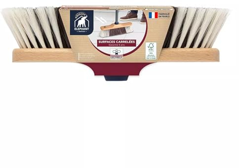 ÉLÉPHANT MAISON - Balai Droit Origine - Nettoyage Facile Des Sols Carrelés & Délicats - Fibres En Crin Naturel - Monture En Hêtre - Garanti 5 ans - Label FSC - Bois - Fabriqué En France