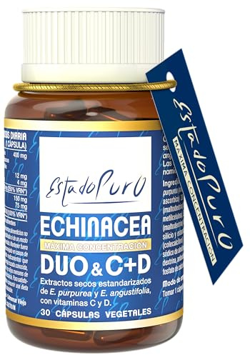 Equinacea Capsulas Estado Puro | x2 Especies de Echinacea con Vitamina C y D | Extractos Concentrados y Estandarizados | Refuerza las Defensas Inmunitarias | Apto para Veganos, 30 Cápsulas Tongil