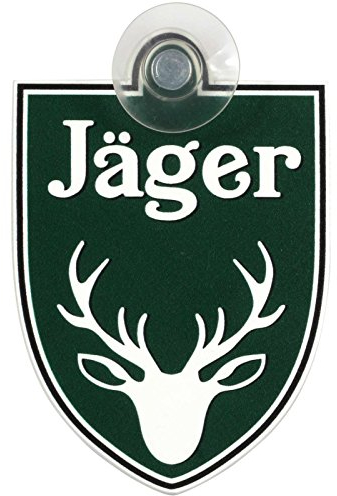 Schild, Autoschild Jäger mit Saugnapf, 1,5mm wetterfestes Material 75 x 100 mm groß, von innen oder außen GREEN