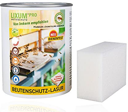 LIXUM BIENEN BEUTENSCHUTZ LASUR BIO (gelb) 1000 ml = 10 Beuten (30m²) natürlicher Holzschutz - von Imkern empfohlen! Bienenverträglichkeit laborgeprüft, biologisch, ökologisch, rein natürlich