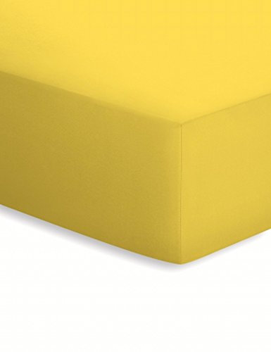 schlafgut Mako-Jersey Basic Spannbetttuch, Baumwolle, gelb, 200 x 200 cm