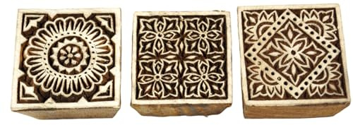 Indischer Holz Stoffdruckstempel, Mandala 1, Set 5 | Handgeschnitzt, ideal für vielseitige Drucke, auch als Wanddeko, traditionelles Design, einfache Anwendung