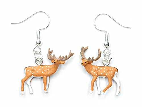 Miniblings Hirsch Ohrringe Hirschohrringe Damwild Wald Jäger Damhirsch Punkte - Handmade Modeschmuck I Ohrhänger Ohrschmuck versilbert