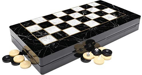BACKGAMMON SET-YENIGUN TAVLA WOODEN BOARD GAME WITH BLACK AND WHITE PATTERN - 19