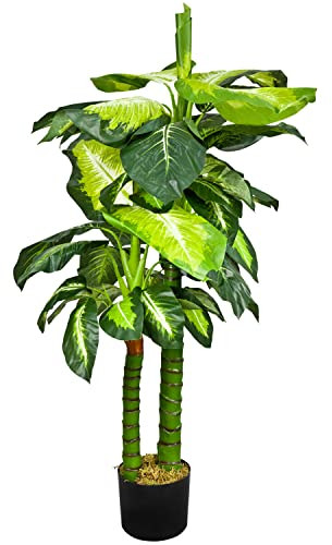 Decovego Dieffenbachie Kunstpflanze Künstliche Pflanze 110 cm Kunstblume Innendekoration Kunst Pflanze wie echt im Topf