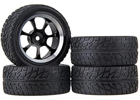 Mxfans 4 stücke RC1:10 On Road Auto Flamme Muster Gummi Reifen & Legierung 7-Speichen Felgen Schwarz