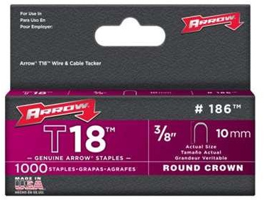 Arrow T18 3/8 -10mm Round Crown Staples Pack 1000