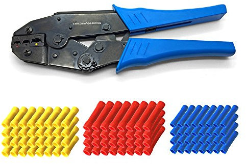 ARLI Crimpzange + Stoßverbinder 100x Rot 100x Blau 100x Gelb Elektrische Steckverbinder Stoß StossVerbinder Quetschverbinder Stoss verbinder Zange Set kfz Auto Steckverbinder Rundverbinder Kabelschuhe